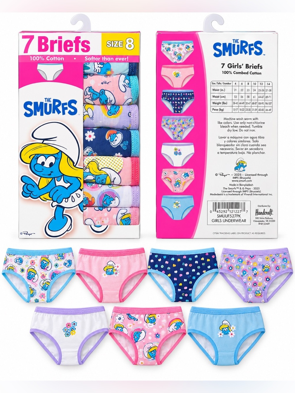 THE SMURFS GIRLS 7-PACK COTTON BRIEFS SIZE 8 (NEW WITH TAGS) A36